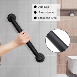 Shower Grab Bar, 1 Pack 12 Inch Black Bathroom Grab Bar with Anti-Slip Knurled Grip, 304 Stainless Steel Grab Bars for Bathtubs and Showers, Wall Mount Safety Shower Grab Bars for Seniors Elderly