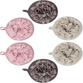 6 piezas de esponja de baño puf de malla para ducha exfoliante cuerpo de lufa de ducha con bola de baño con flores (Khaki, café, rosa)