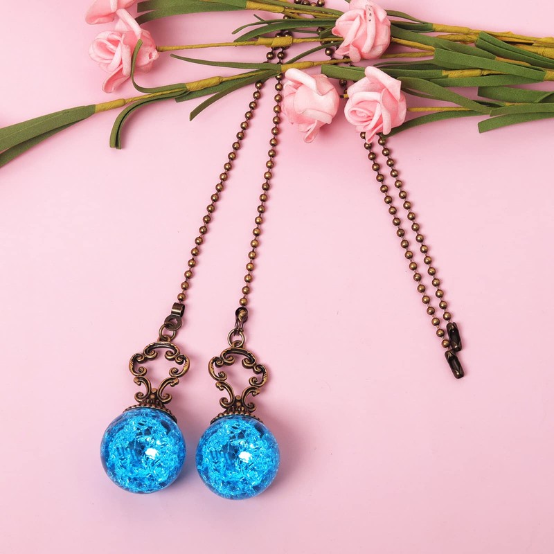Ceiling Fan Pull Chain, 2 Pieces Lake Blue Ice Cracked