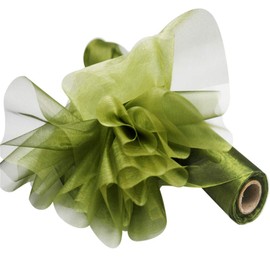 Time to Sparkle 26M x 29cm Sheer Organza Roll Sash Fabric Table Runner Sashes Chair Cover Bows Swags Wedding Party - Olive Green