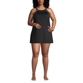 Lands' End Womens Chlorine Resistant High Neck Swim Dress Black/White Regular 8