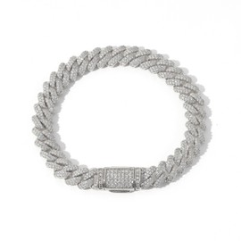 LuxeFlex Cuban Link Bracelet for Men and Women, 8mm 14K Gold/White Gold Plated, 5A Zircon Iced Out Cuban Link Chain Bracelet Set, Diamond CZ Rapper Necklace, Miami Hip Hop Jewelry (Prong White Gold, 7 Inches)