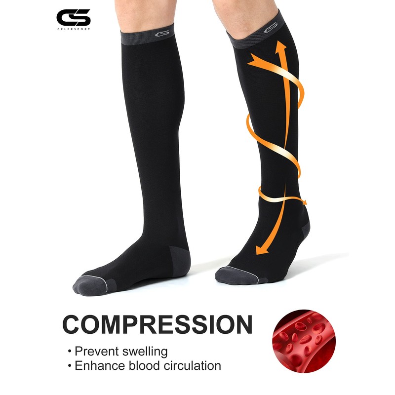 CS CELERSPORT 3 Pairs Compression Socks 20-30mmHg for Men Circulation