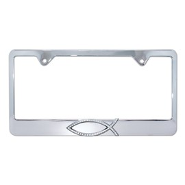 Elektroplate – Crystal Christian Fish Ichthys on Chrome All-Metal Standard Size Premium 3D License Plate Frame Tag Holder for Cars/SUVs/Trucks Weather-Proof Automotive Accessory