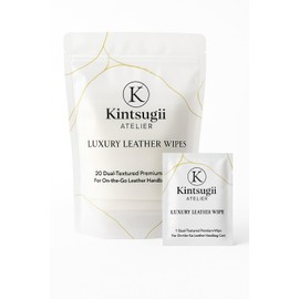 Luxury Leather Wipes by Kintsugii Atelier – Individually Wrapped, Dual-Textured Cleaning for Handbags, Shoes & Leather Goods – Safe, Non-Rinse, On-the-Go Care, 20 Count