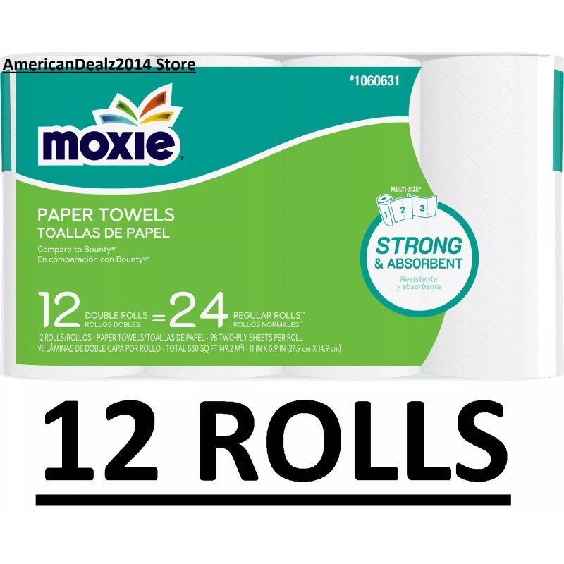 MOXIE 12 Double Rolls = 24 Regular Rolls White 12-Count