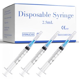 2.5ml Luer Lock Syringes with 23G 1 Inch Cap for Liquids - Disposable Individually Wrapped, Pack of 100