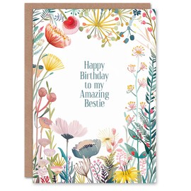 Artery8 Greeting Card To My Amazing Bestie Floral Flowers Bright Sweet For Her Woman Birthday Card