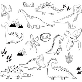 Baby RyRo London Dinosaur Wall Stickers for Nursery - Kids Wall Stickers for Dinosaur Bedroom Decor, Easy Peel and Stick Dinosaur Wallpaper - Covers 1.5m x 1.5m Area. Designed by Parents in The UK