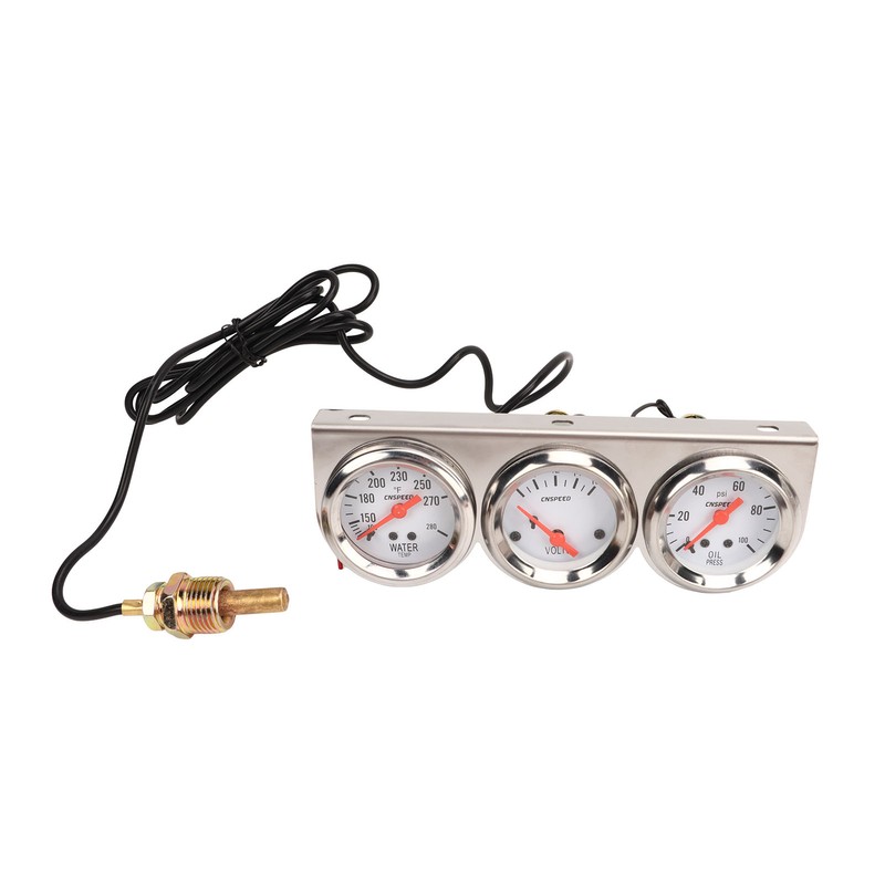 52mm Car Triple Gauge Kit White Dial 12V Oil Pressure