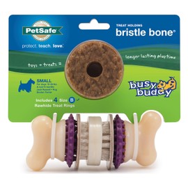 PetSafe PetSafe Busy Buddy Bristle Bone - Treat-Holding Toy for Dogs - Treat Rings Included - Treats Thoroughly Mixed During Bake to Prevent Choking - Rigorously Tested Ingredients - Purple, Small