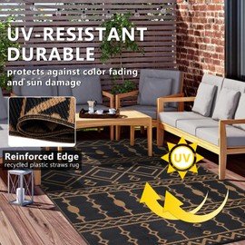 Acekool Outdoor Rug, 9x12 FT Reversible Plastic Straw Patio Camping Rugs, Waterproof Large Floor Mat and Rug for Outdoors, Outside Carpet for Rv, Deck, Camper, Picnic, Black & Brown