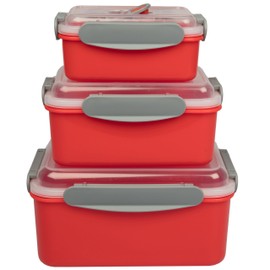 Microwave Food Storage Containers- Set of 3 Nesting Microwave Cookware Meal Prep Containers w Locking Steam Vent Lids- BPA Free, Fridge and Freezer Safe