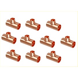 EZ-FLUID Plumbing 3/4" x 3/4" x 1" C X C X C Copper Reducing Tee,LF Pressure Copper Reducer Tee Fittings,Bull Tee with Sweat Solder Connection for Residential,Commercial Copper Pipe (10)