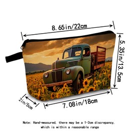 MoCaliduccious Rustic Revival Print Cosmetic Bag Vintage Truck & Golden Sunflower Meadow Makeup Bag Nostalgic Gift for Birthdays, Holidays Travel Organizer