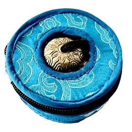 QT S Tibetan Handmade Yoga Meditation Om Tingsha Bell Chimes Cymbal Set, with Handmade Unique Bag (2.75 Inches Buddhist Tingsha, Om Mani Padme Hum Mantra) Made in Buddha Born Country Nepal (Blue)