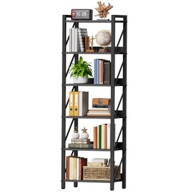 HOOBRO Bookshelf, 6-Tier Industrial Bookcase, Book Shelf Storage Organizer, Tall Bookshelf with Metal Frame for Living Room, Bedroom, Home Office, Kitchen, Black BB72SJ01