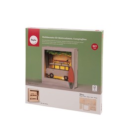 Rayher 64512505 Wooden Construction Kit 3D Motif Frame with Camping Bus FSC Certified Natural 24 x 24 cm Depth 6.5 cm 13 Pieces for Crafts and Painting