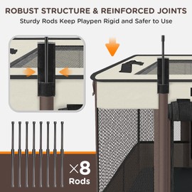 Paw Ballet Foldable Pet Kitten Playpen, Upgrade Waterproof Portable Cat Dog Playpen Kennel Tent for Small Dog Cat, Retractable Shade Cover, Indoor Outdoor Use for Small Pet, Brown