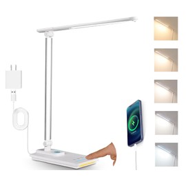 TECHNOVA LED Desk Lamp with 5 Color Temperatures | Sliding Stepless Dimming & One-Touch Timer | Foldable & Portable Design for Office/Study/Nail Art | USB Charging & Four-Axis Rotation for Small Desks