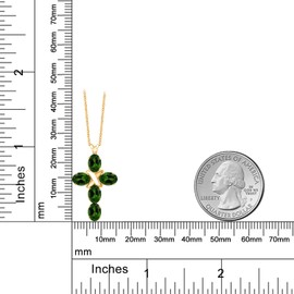 Gem Stone King Gemstone Birthstone Cross Necklace | 18K Yellow Gold Plated Silver | Christian Gifts | Oval 6X4MM | Jesus Christian Religious Crucifix Pendant Necklace for Women | 18 Inch Silver Chain