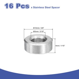 uxcell 16Pcs 304 Stainless Steel Spacer 3/8" OD x 3/16" ID x 1/6" Length(10x5x4mm) Screw Standoff Bushing Plain Finish Unthreaded Round Metal Spacer for M5 Screws Bolts and Rods
