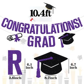 Congratulations Grad Banner, Congrats Grad Graduate/So Proud of You, 2025 High School College Graduation Decorations Supplies, Purple Glitter