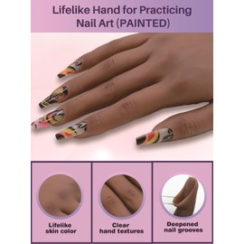 Fromeet Silicone Nail Practice Hand for Acrylic Nails(PAINTED), Realistic Nail Training Hands with 240PCS Nail Tips, Lifelike Professional Hand Mannequin Nail Practice for Beginners(Dark Brown)