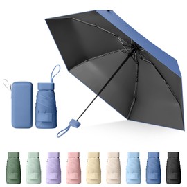 Sykrawki Mini Umbrella, Travel Umbrella, Small UV Umbrella, Windproof Umbrella with Capsule Cover, Portable Pocket Umbrella for Men and Women, Mist Blue