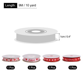 sourcing map 4 Roll Valentine Ribbons 10 Yards 0.4" Grosgrain Ribbon Heart Love Red Lips Pattern for Valentine's Day Decor Gift Wrapping Bouquet