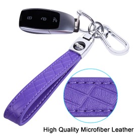 Wisdompro Microfiber Leather Car Keychain, Universal Key Fob Keychain Leather Key Chain Holder with 3 Keyrings and 1 Screwdriver for Men and Women - Purple