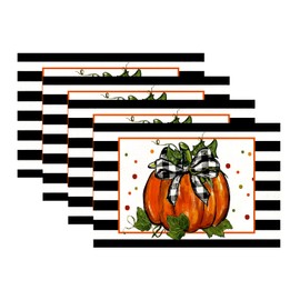 Fall Placemats, Fall Placemats Set of 4, Fall Decorations for Home, 12 * 18 Inch Striped Pumpkin Placemats, Place Mats for Kitchen Table, Seasonal Fall Placemats for Indoor Kitchen Decoration