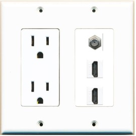 RiteAV - 15 Amp Power Outlet 2 Port HDMI 1 Port Coax Decorative Wall Plate - White
