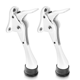 HOME&I One Touch Easy Pedal Door Stop Stopper Height Adjustable Kick Down Door Stop with Rubber Tip Spring Lever Screw Type (White, 4 Inch x 2 Pack)