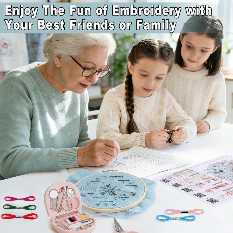 Beginner Embroidery Starter Kit, With Embroidery Stitch Book and 3-Pack