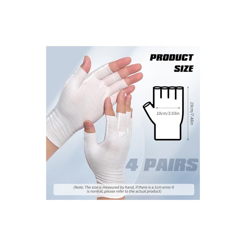 4 pares de guantes blancos sin dedos, guantes hidratantes de