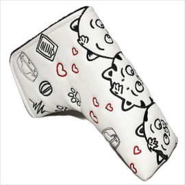 SEACLOUD Cute Three Cat Design for Golf Putter Head Cover Blade Golf Cover Straight/MagnetAdvanced PU(White)