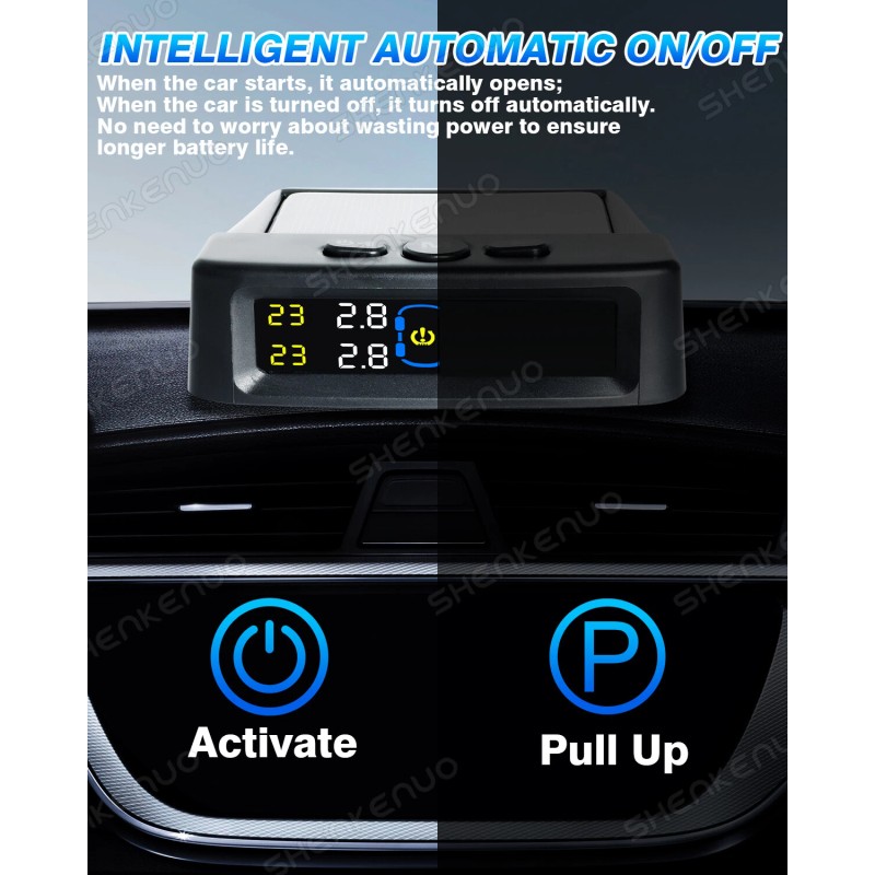 SHENKENUO LCD Wireless Solar TPMS Car Tire Pressure Monitoring System
