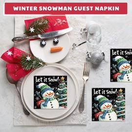 Watersay 100 Pcs Christmas Snowman Paper Napkins Winter Snowflake Cocktail Napkins Let It Snow Dinner Napkin Disposable Christmas Tree Guest Hand Luncheon Napkin for Xmas Holiday Party Table Supplies