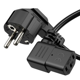 sonero Stromkabel Kaltgerätekabel 3 Polig, 10,0m, Schutzkontakt Schuko Stecker Netzstecker auf Kaltgerätekupplung C13 Buchse, 90° Winkel Netzkabel Netzteil Strom Kabel für Monitor PC Drucker, Schwarz