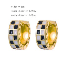 Checkered Hoops Earrings for Women Men 18k Gold Silver Black and White Huggie Earrings Small Cute Dainty Charms Statement Jewelry (Gold Checkered)