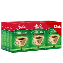 Melitta #4 Cone Coffee Filters, Natural Brown, 40 Count (Pack Of 12), 480 Total Filters - Fits all 8-12 Cup Cone Coffee Makers and Pour-Overs, Compostable, Tear-Resistant, Made in USA