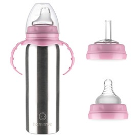vasos de acero inoxidable para bebés | no tóxico 3 en 1 botella de transición con asas | Botella de agua para bebé | Vasos para bebé | Botella de agua de acero inoxidable, Rosado
