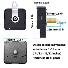 2 Pack Non Ticking Wall Clock Movements Mechanism with 4 Pack Hands Quartz Motor Kit DIY Repair Parts Replacement, 15/32 Inch Maximum Dial Thickness, 7/8 Inch Total Shaft Length