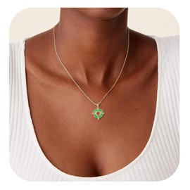 RONYOSTING 18K Gold Plated Green Necklace Women | Cubic Zirconia Gold Circle Necklace Cross Jewelry | Green Gothic Clover Coin Hekate Necklace for Women