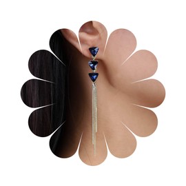 Sttiafay Vintage Sapphire Dangle Earrings Long Blue Crystal Chain Earrings Sapphire Tassel Drop Earrings Gold Sleek Metal Chain Earrings Jewelry for Women