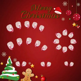 Vopintpy Santa Hat Fake Nails with Red White French Tip Design Winter Christmas Press on Nails Medium Oval Acrylic Nails Glue on Nails Glossy Xmas Stick on Nails for Women