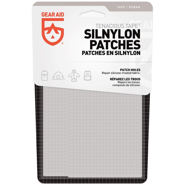 GEAR AID Tenacious Tape Silnylon Patches for Silicone Tent and Tarp Repair, 3”x5”