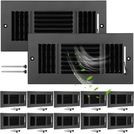 Wesiti 12 Pcs 10 x 4 Inch Ceiling Vent Covers for Home Sidewall and Ceiling 3 Way Vent Register for Sidewall Solid Steel Manual Adjuster Air Home Bathroom Toilet Office (Black)