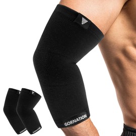 GORNATION Elbow Bandage, Tennis Elbow Bandage for Men and Women, Elastic Arm Bandages, Elbow Pads for Sports, Elbow Sleeves for Calisthenics, Bodybuilding, Fitness - 1 Pair, Black, L